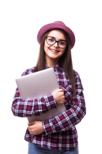 young smiling confident woman using laptop computer looking camera isolated white background removebg preview